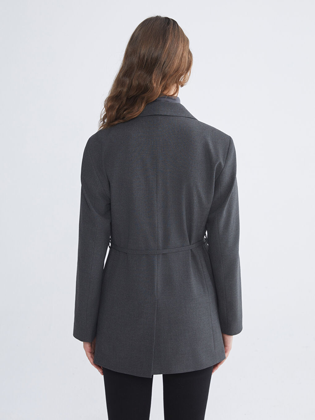 Antrasit Beli Kuşaklı Kadın Blazer Ceket-3