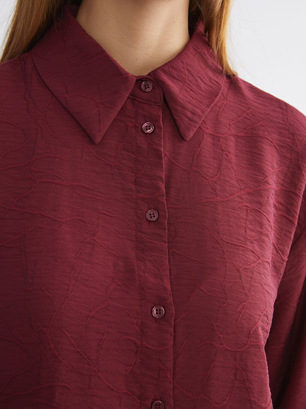 Bordo Nakışlı Kadın Gömlek Tunik-2