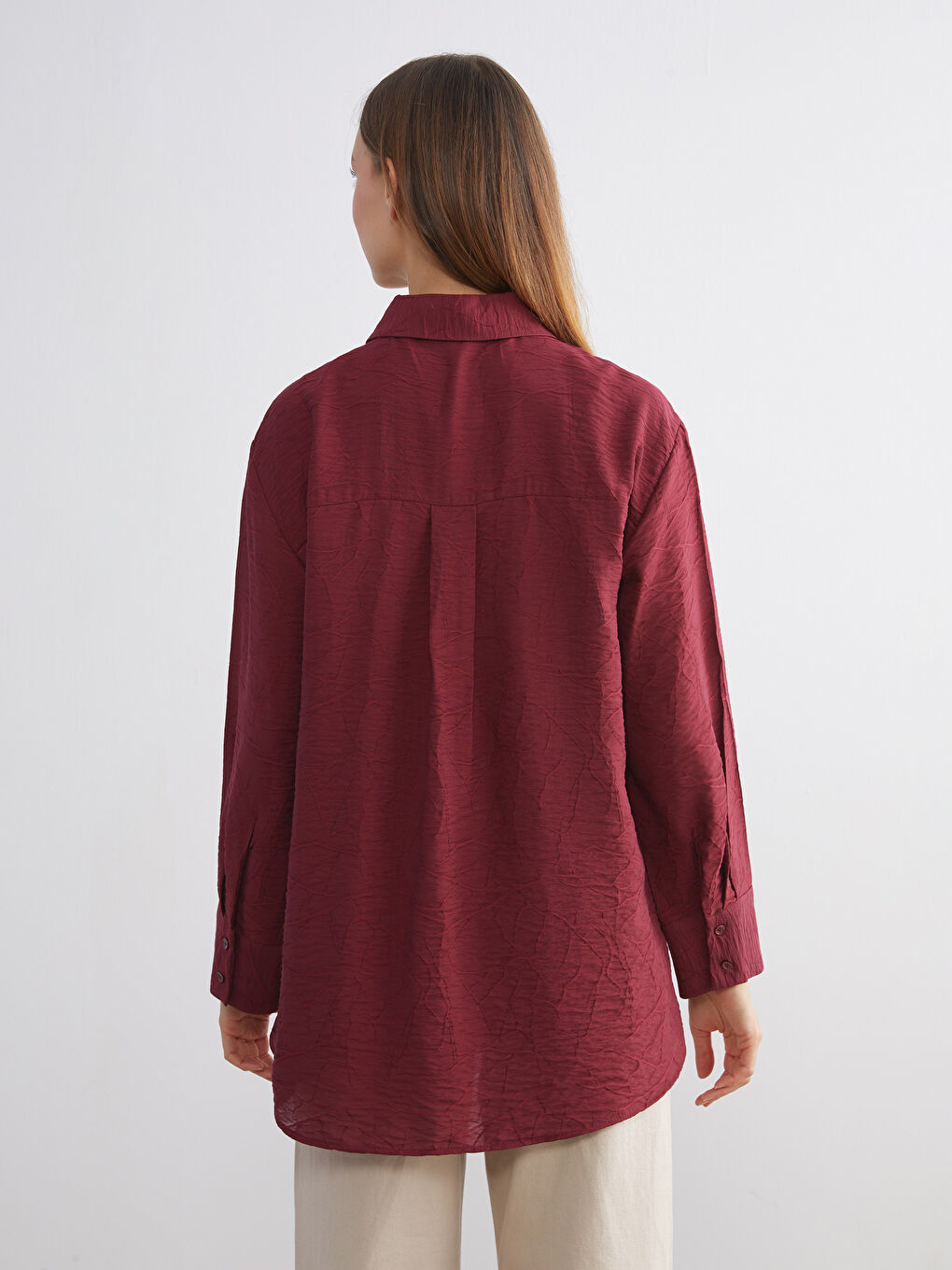 Bordo Nakışlı Kadın Gömlek Tunik-3