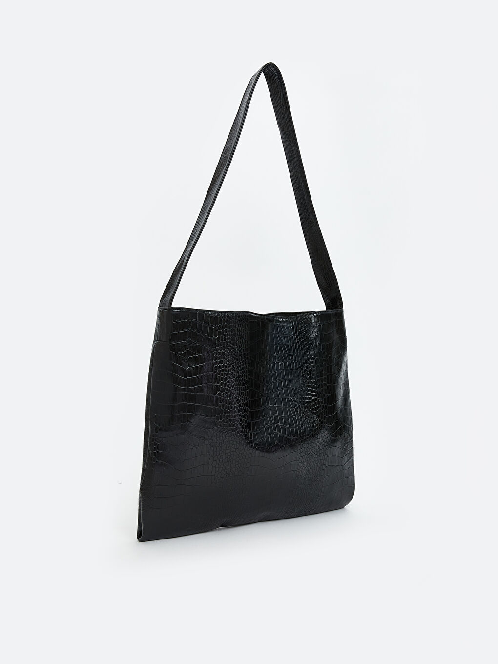 Siyah Kroko Desenli Kadın Kol Çantası-1