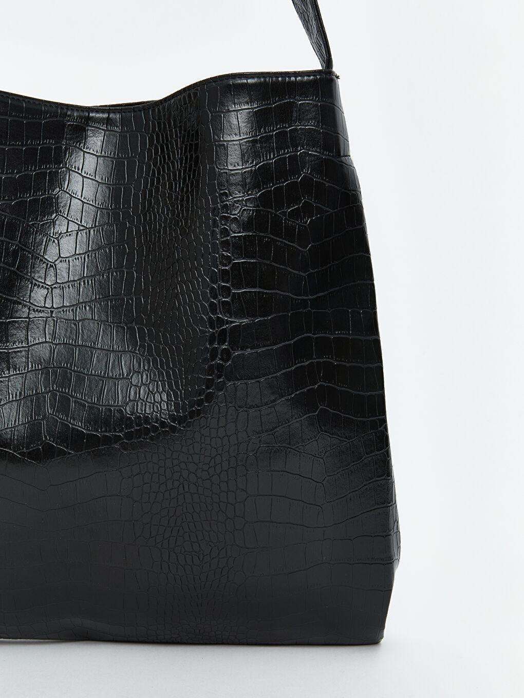 Siyah Kroko Desenli Kadın Kol Çantası-2
