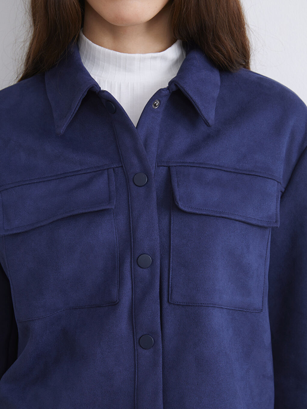 Lacivert Kadın Süet Görünümlü Ceket-6