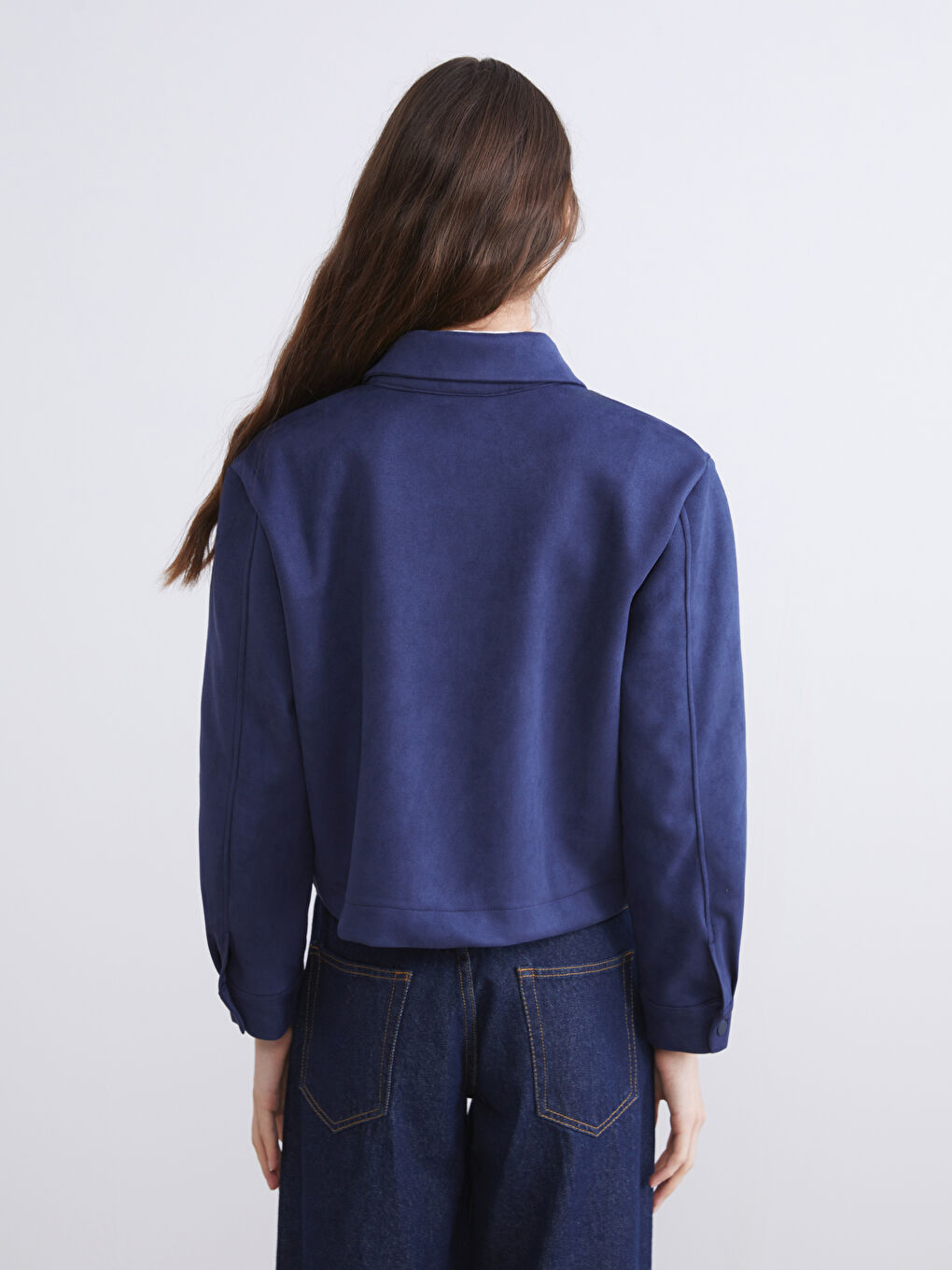 Lacivert Kadın Süet Görünümlü Ceket-7