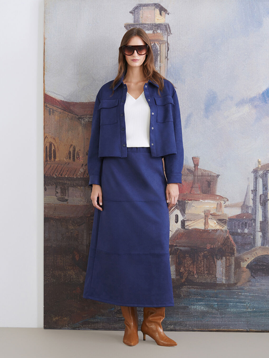 Lacivert Kadın Süet Görünümlü Ceket-1