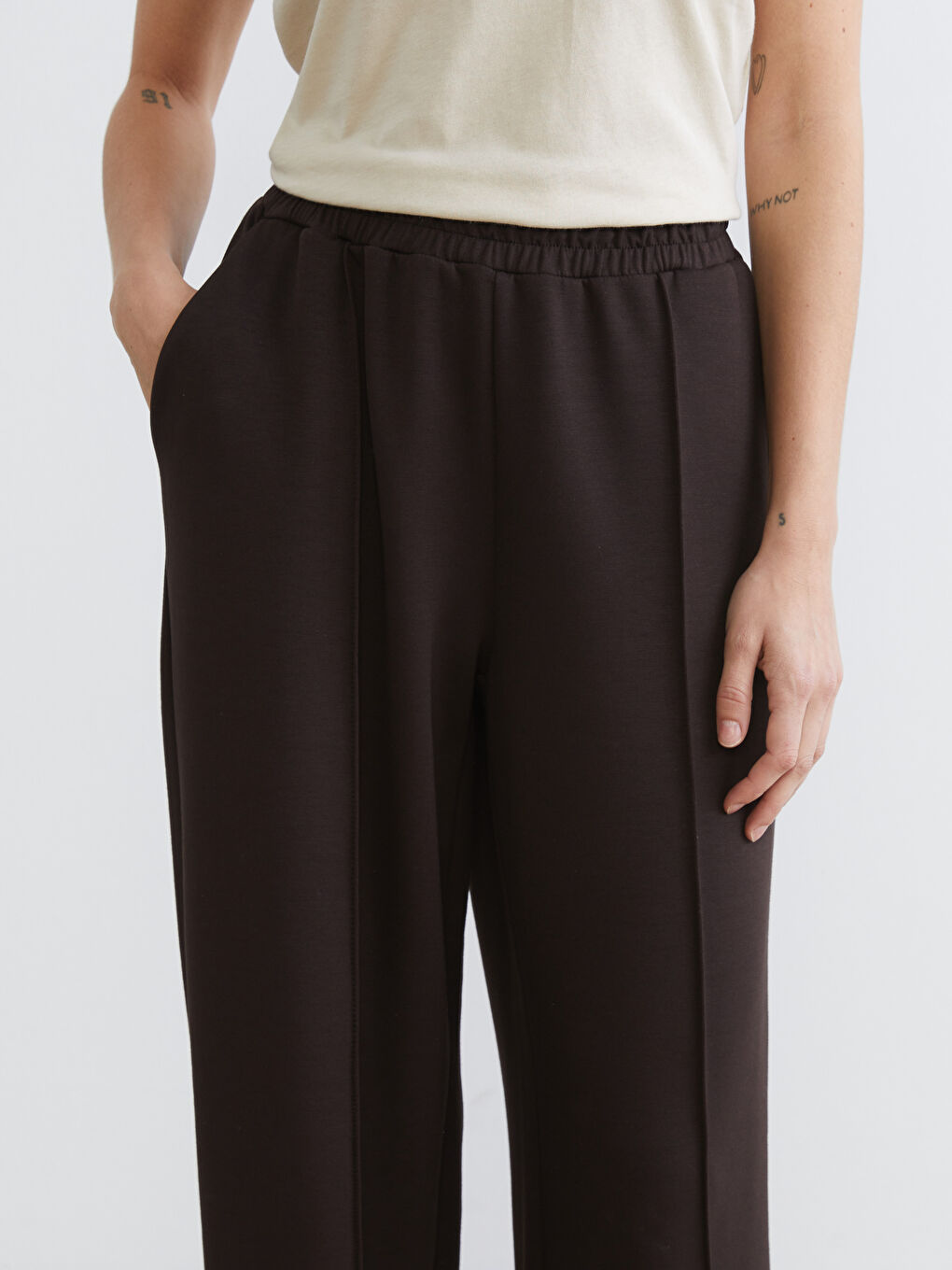 Kahverengi Beli Lastikli Soft Touch Kadın Eşofman Altı-2