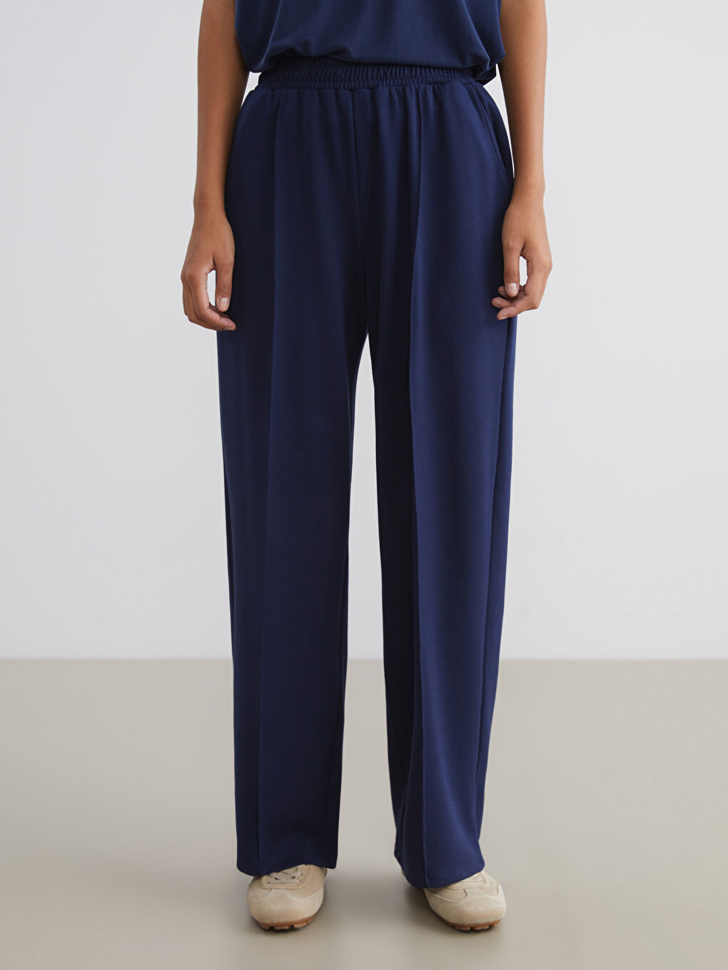 Lacivert Beli Lastikli Soft Touch Kadın Eşofman Altı-1