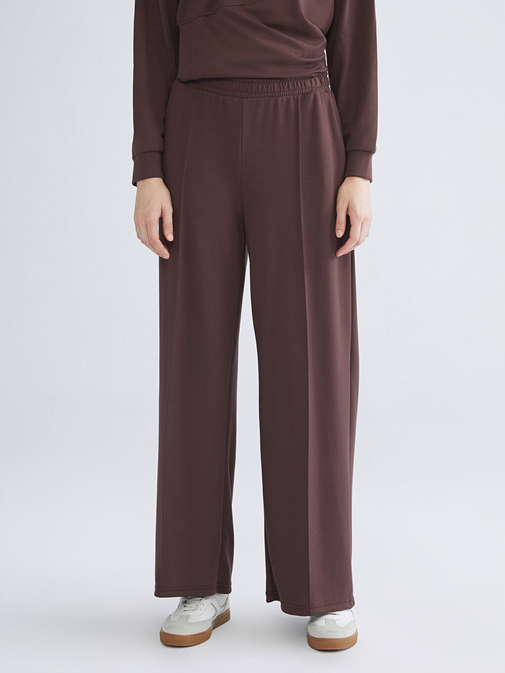 Kahverengi Beli Lastikli Soft Touch Kadın Eşofman Altı-1