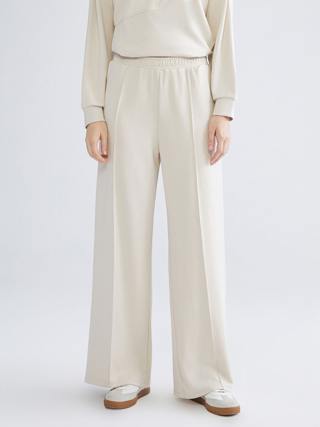 Bej Beli Lastikli Soft Touch Kadın Eşofman Altı-2