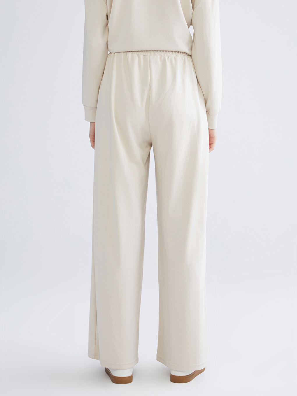 Bej Beli Lastikli Soft Touch Kadın Eşofman Altı-4