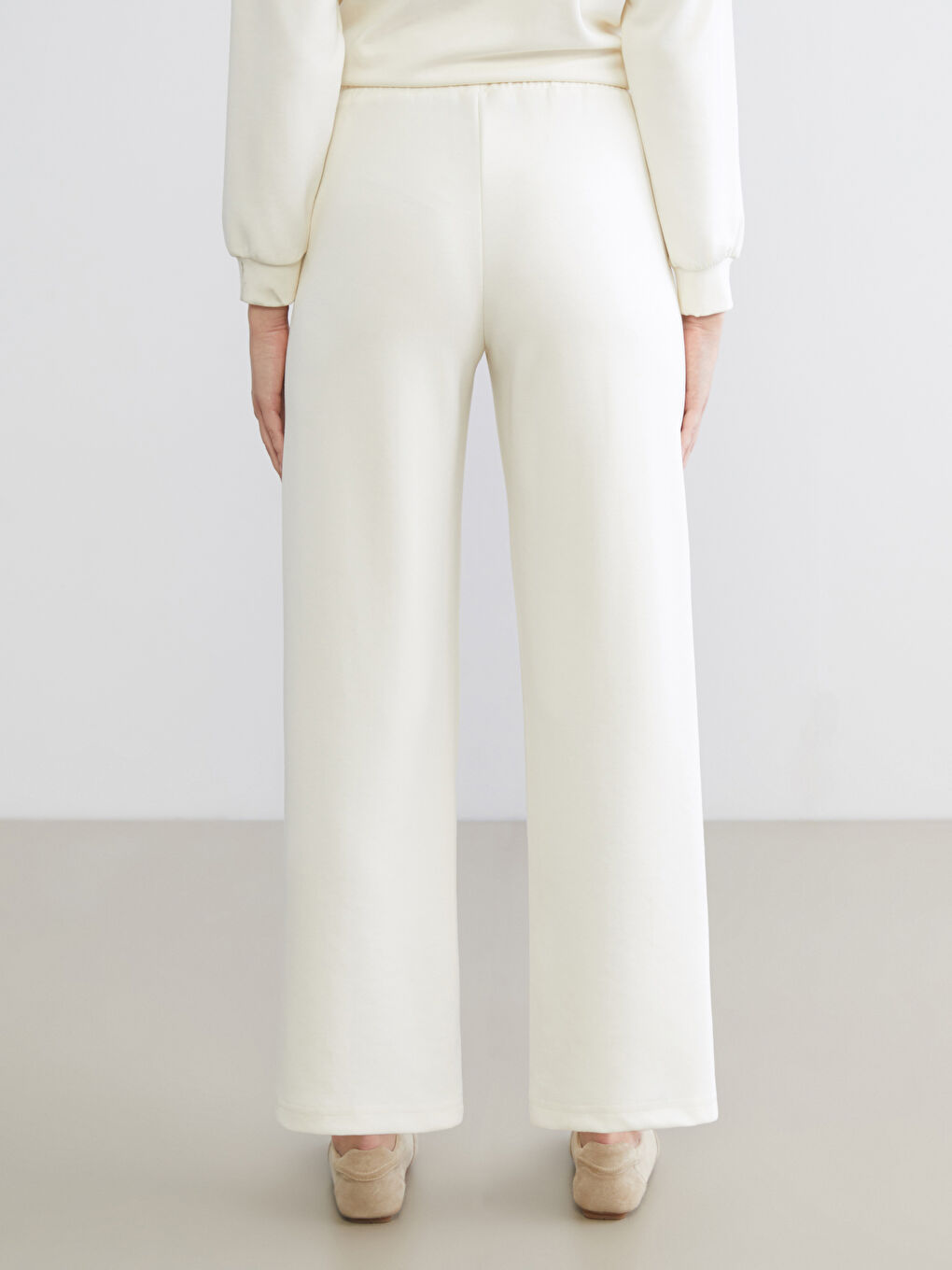 Bej Beli Lastikli Soft Touch Kadın Eşofman Altı-3