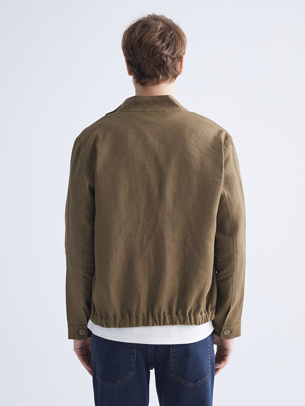 Yeşil Dik Yaka Uzun Kollu Erkek Mont-4