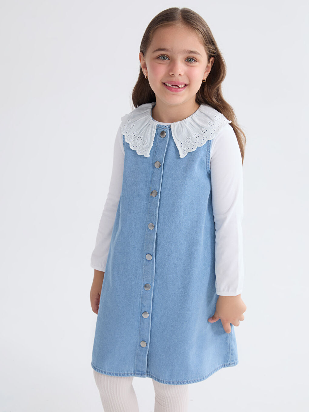 İndigo Bebe Yaka Kız Çocuk Jean Elbise-1