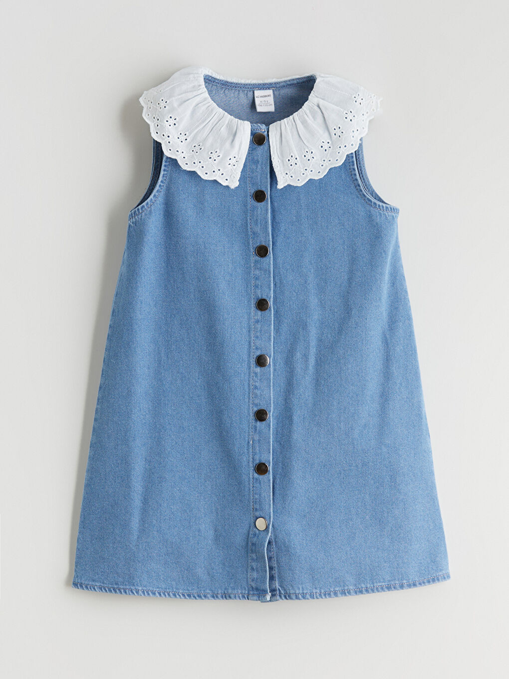 İndigo Bebe Yaka Kız Çocuk Jean Elbise-2