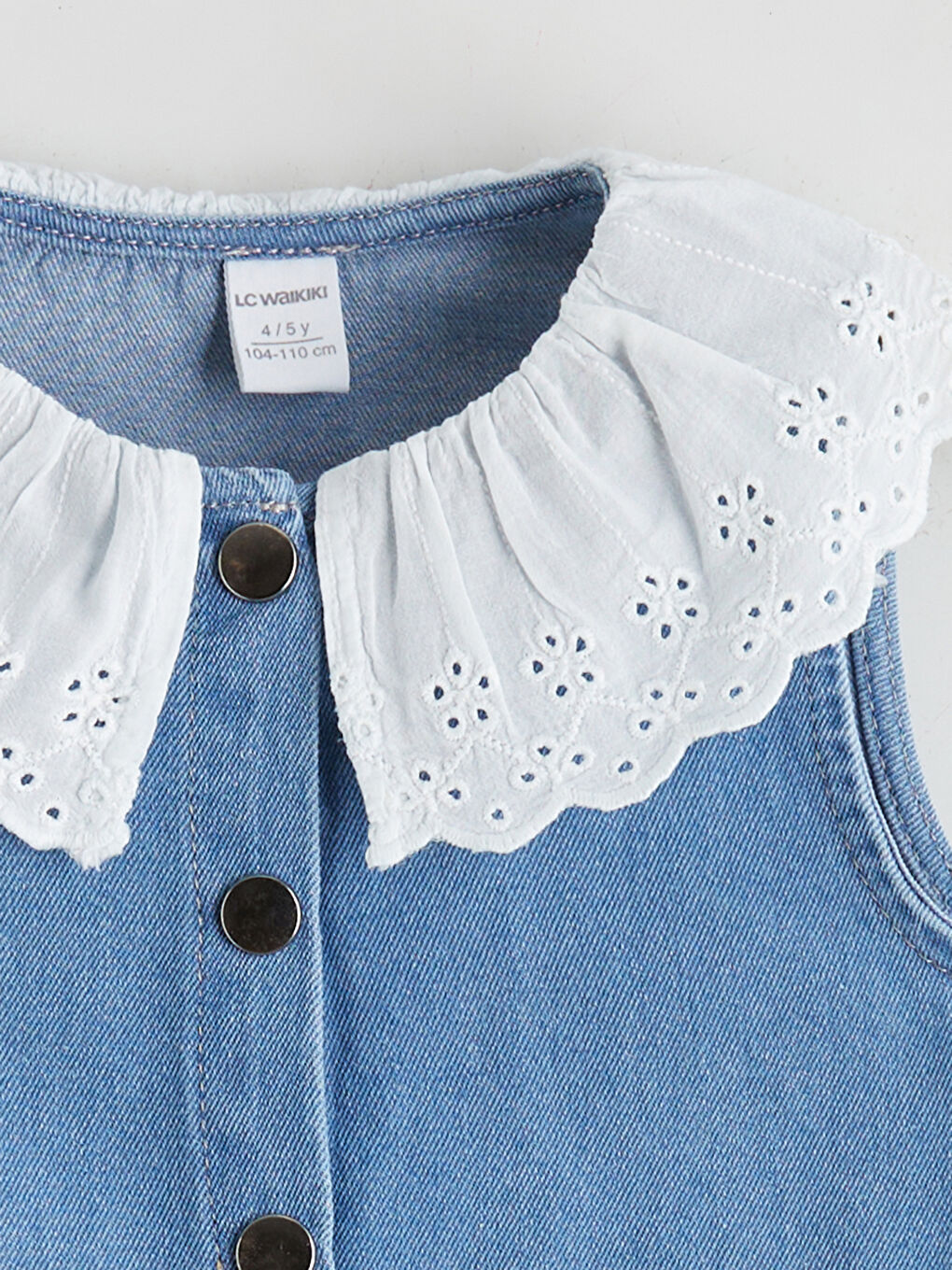 İndigo Bebe Yaka Kız Çocuk Jean Elbise-3