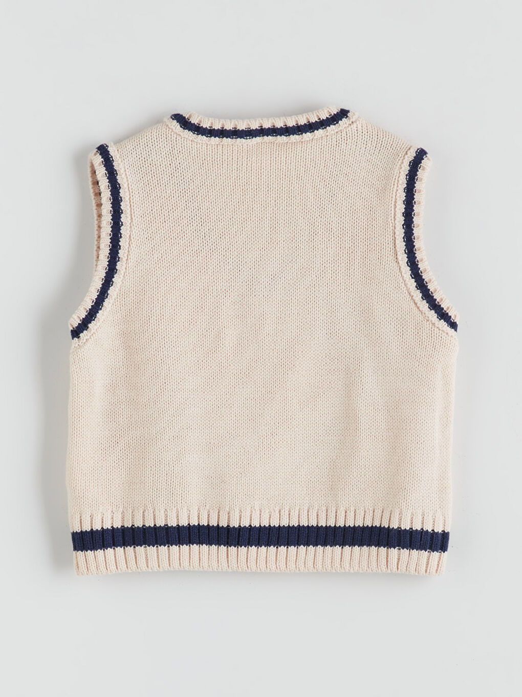 Bej V Yaka Desenli Kız Çocuk Triko Süveter-3