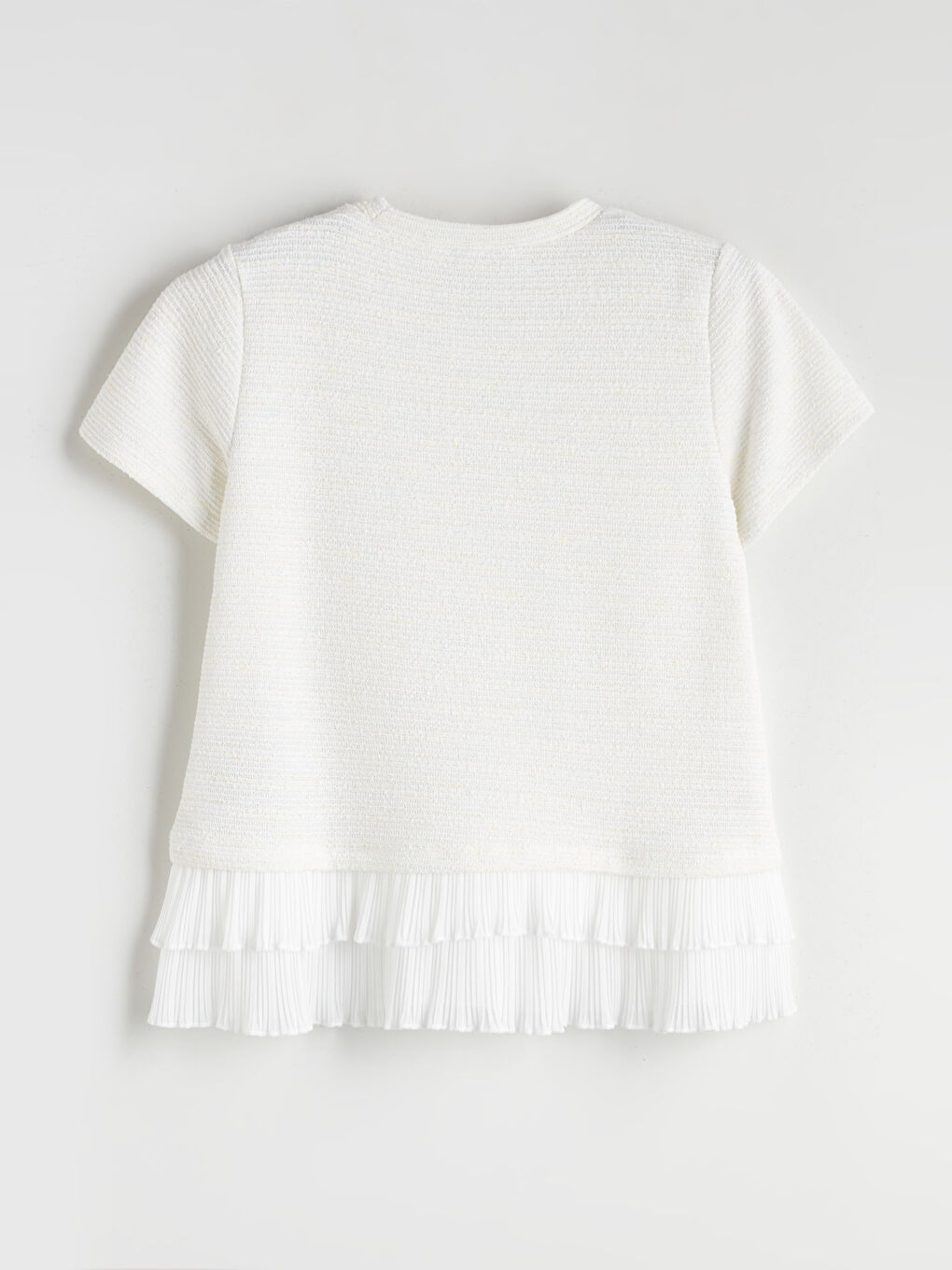 Ekru Bisiklet Yaka Kadın Pileli Tişört-5