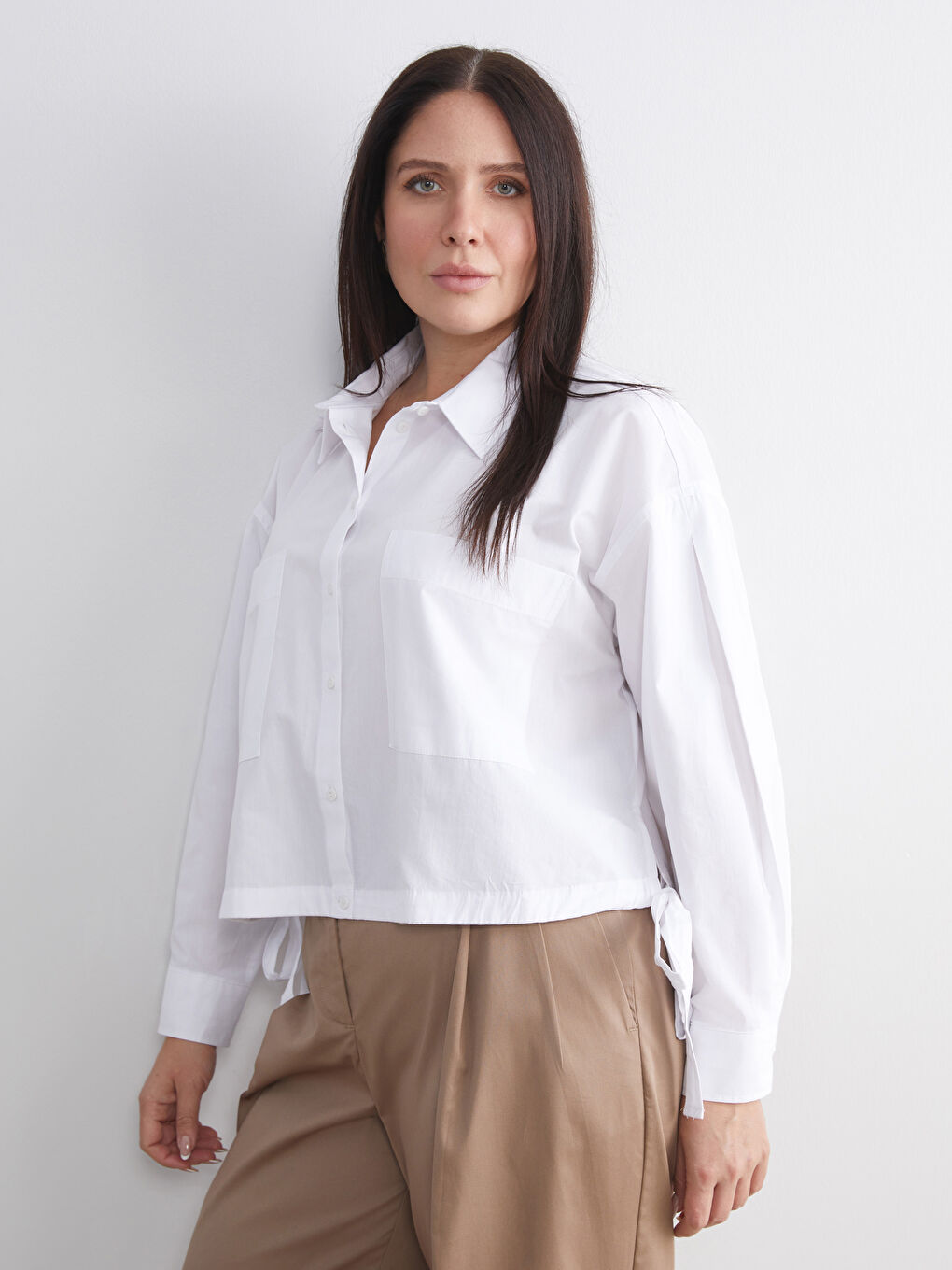 Beyaz Oversize Poplin Kadın Gömlek-1