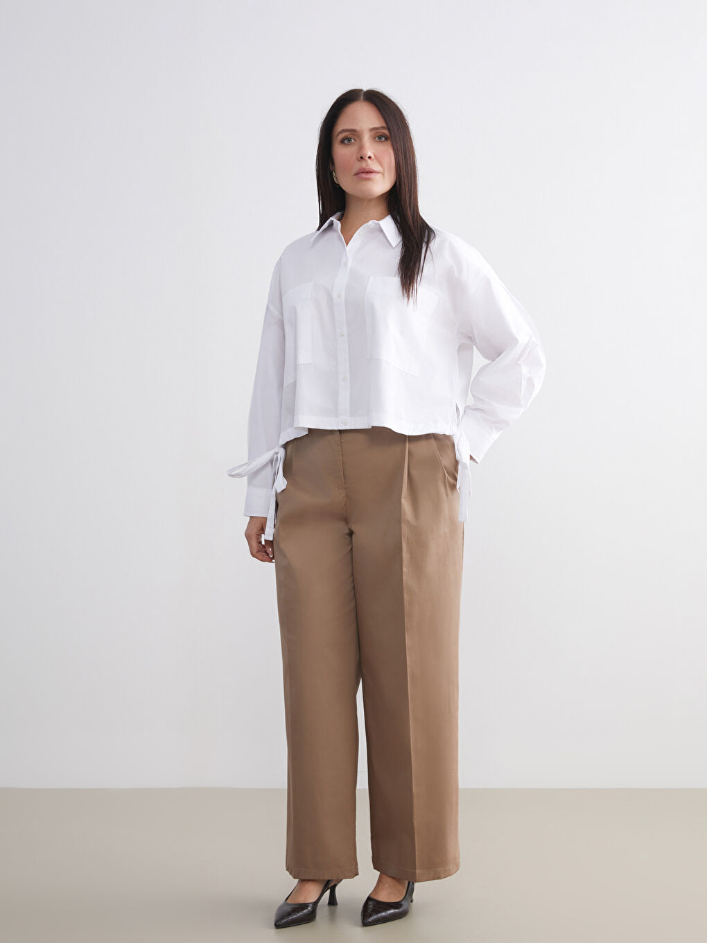 Beyaz Oversize Poplin Kadın Gömlek-5