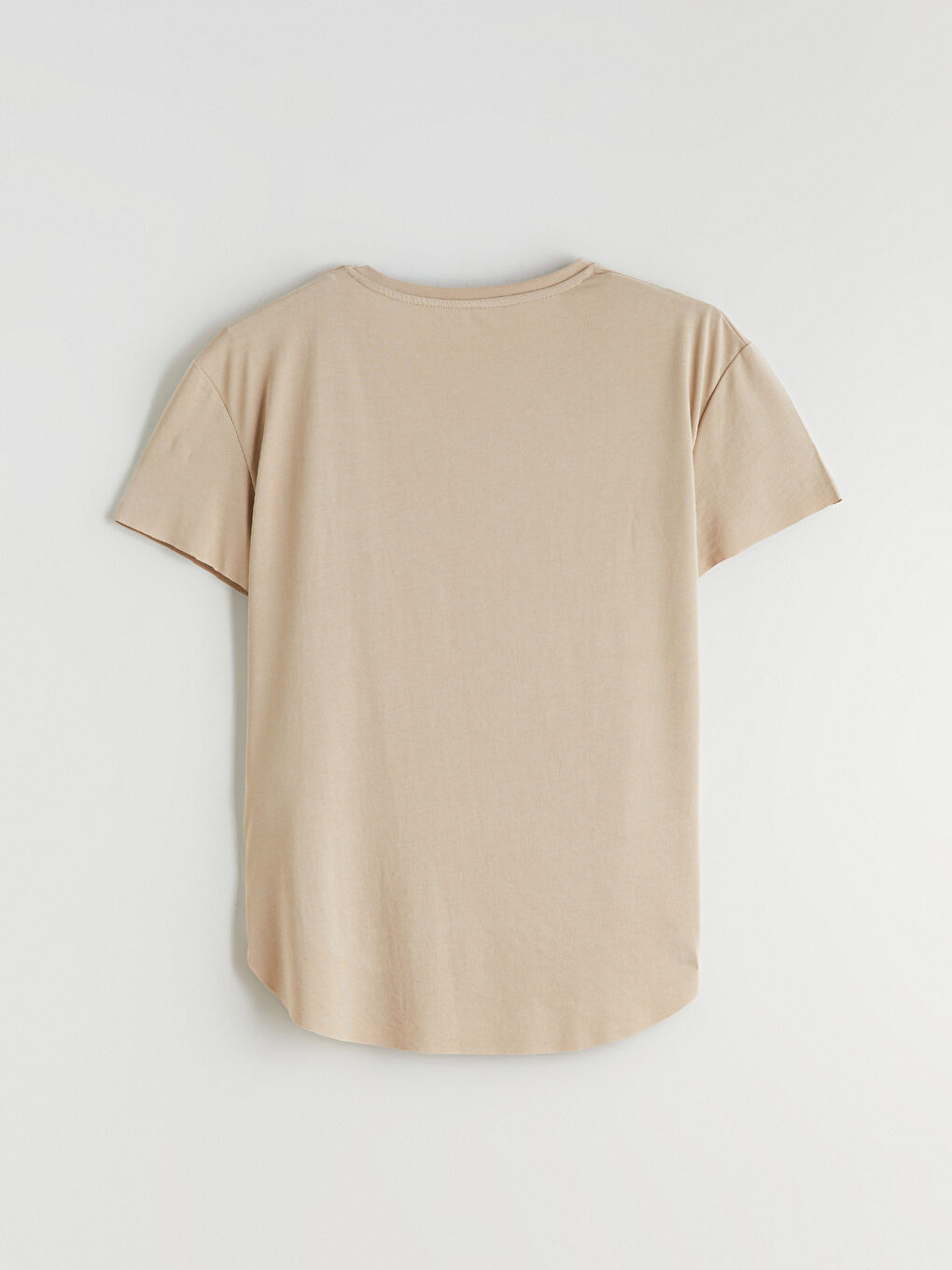 Bej Bisiklet Yaka Modal Karışımlı Kadın Spor Tişört-5