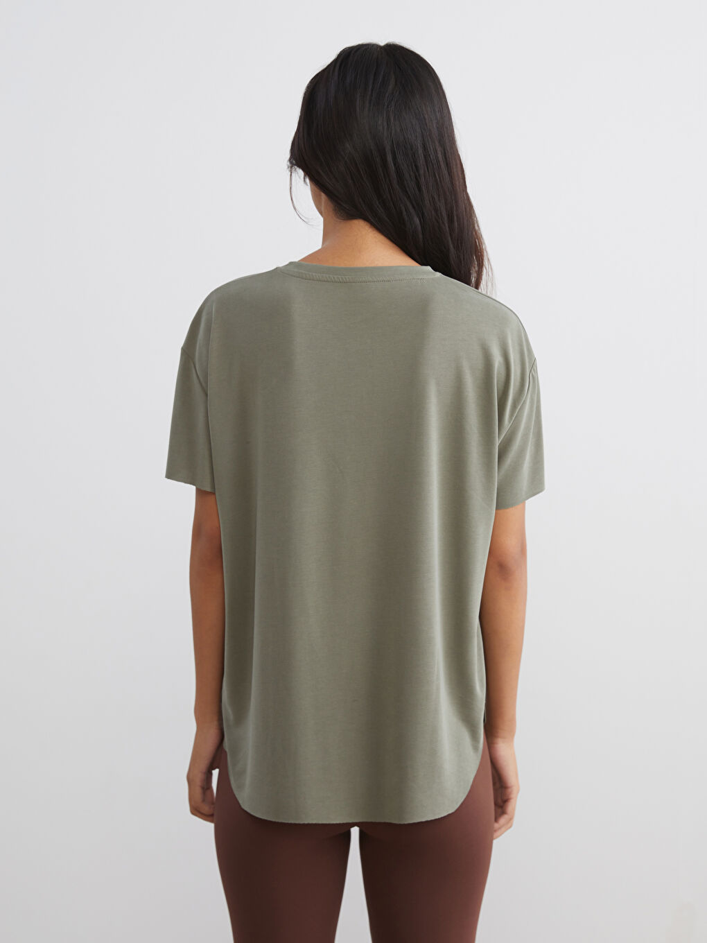 Haki Bisiklet Yaka Modal Karışımlı Kadın Spor Tişört-3