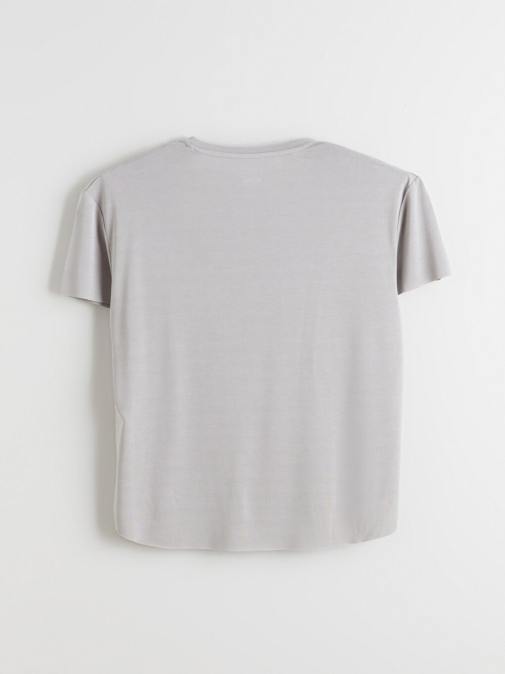 Gri Bisiklet Yaka Modal Karışımlı Kadın Spor Tişört-5