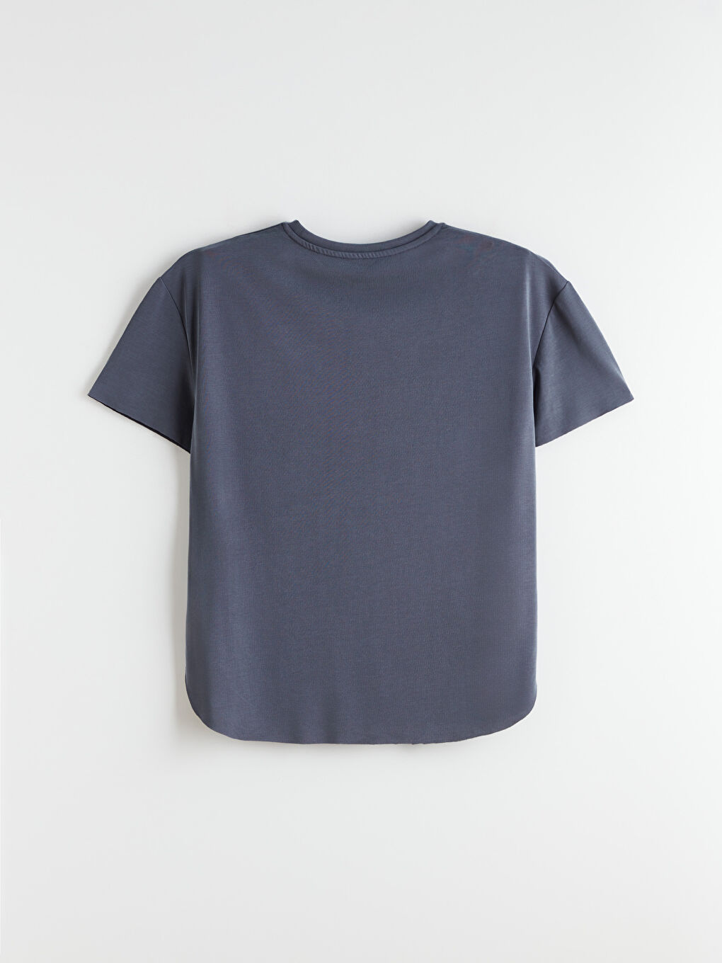 Gri Bisiklet Yaka Modal Karışımlı Kadın Spor Tişört-5