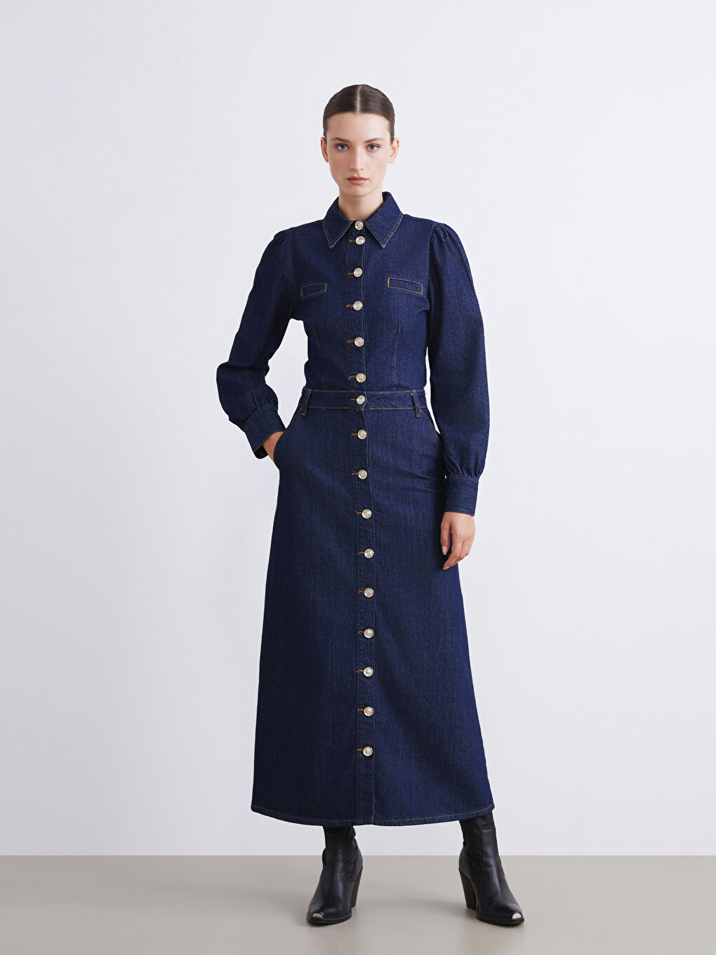 تنورة جينز نيلي امرأة-2