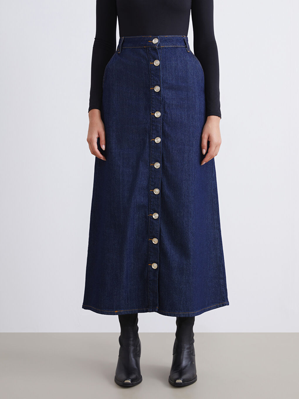 تنورة جينز نيلي امرأة-3