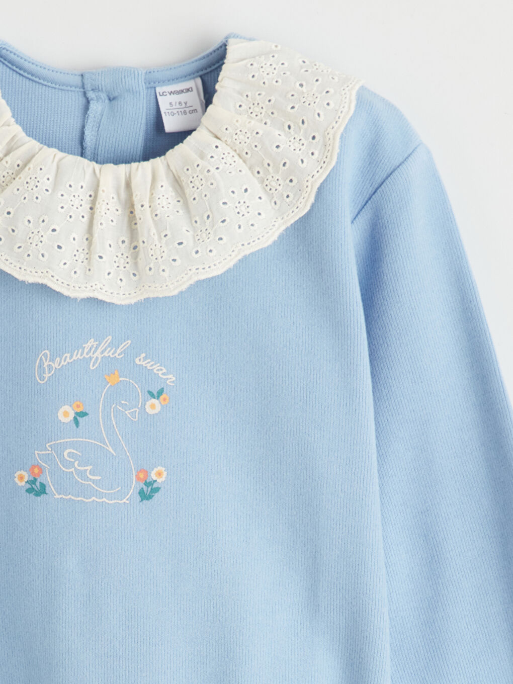 Mavi Bisiklet Yaka Çiçekli Kız Çocuk Sweatshirt-2