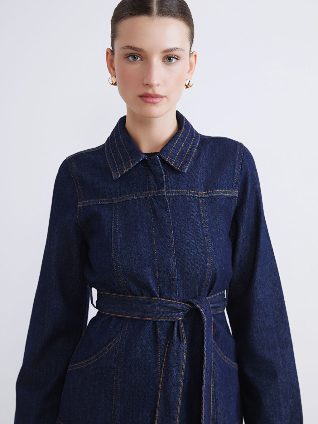 Collared Neck Women's Denim Jacket-3