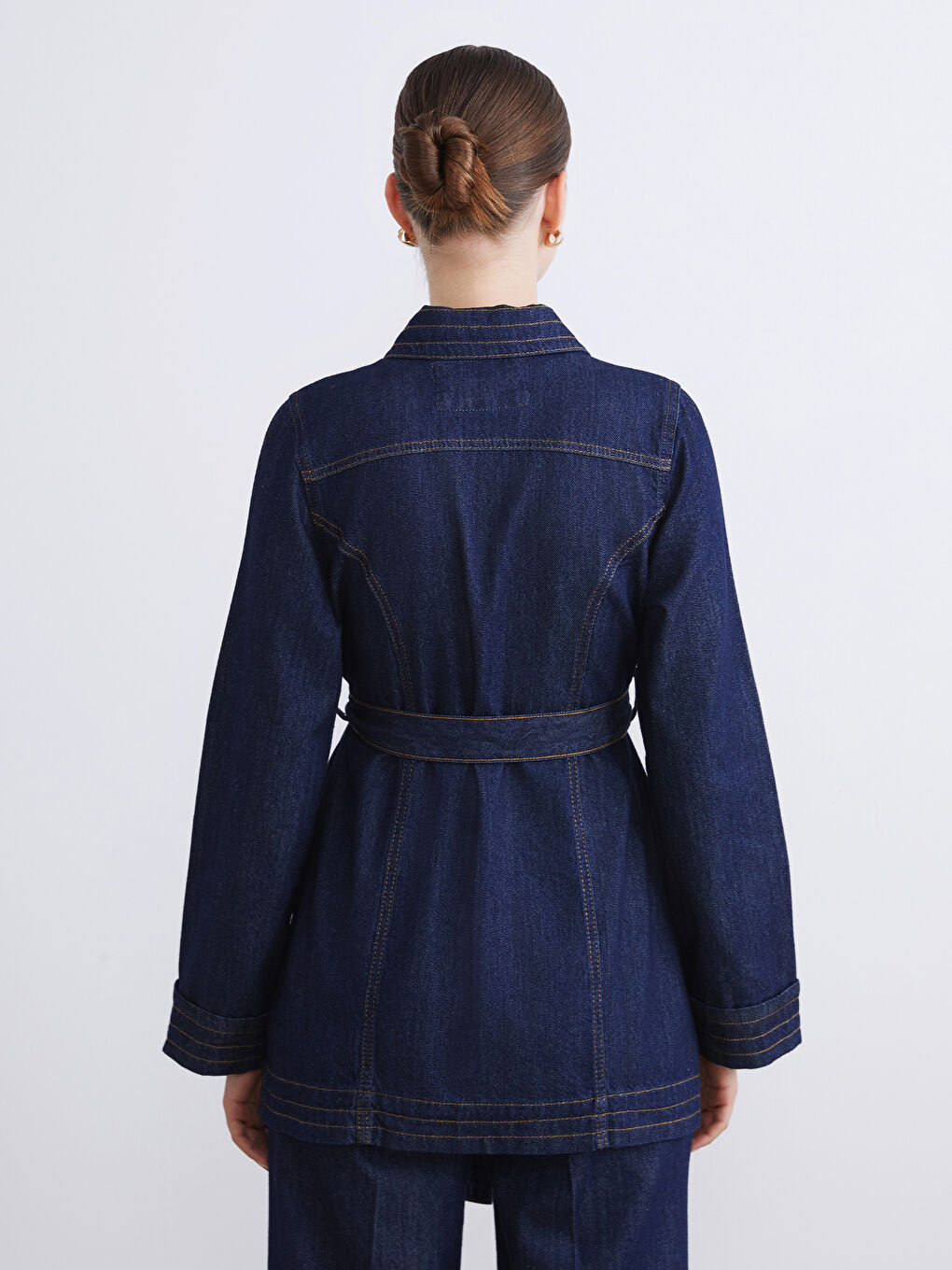 Collared Neck Women's Denim Jacket-5