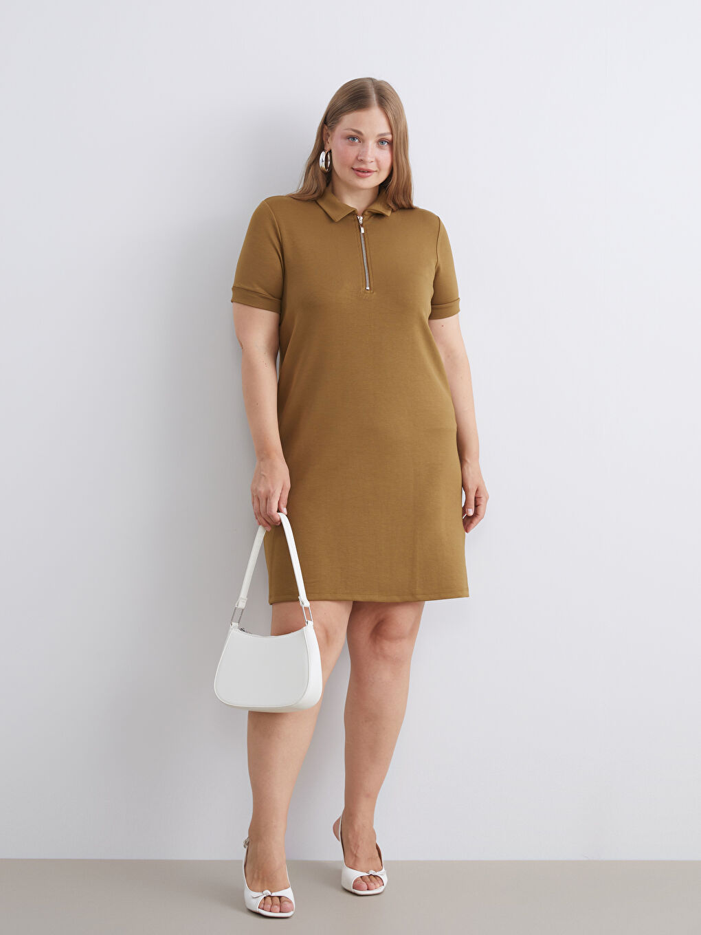 Yeşil Polo Yaka Mini Elbise-1