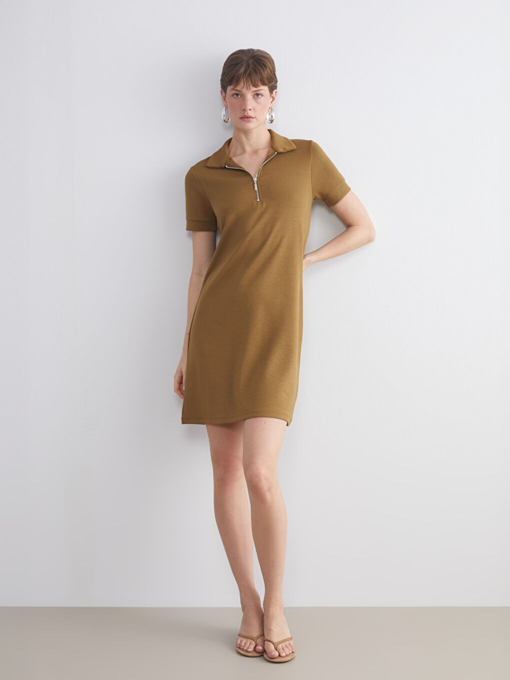 Yeşil Polo Yaka Mini Elbise