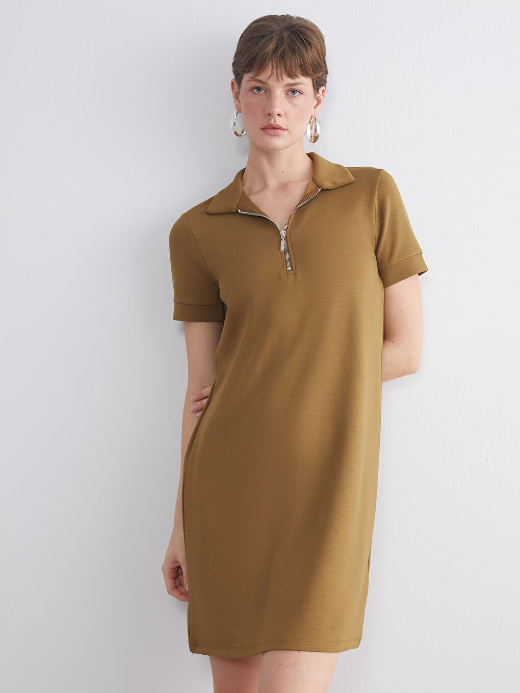 Yeşil Polo Yaka Mini Elbise-2