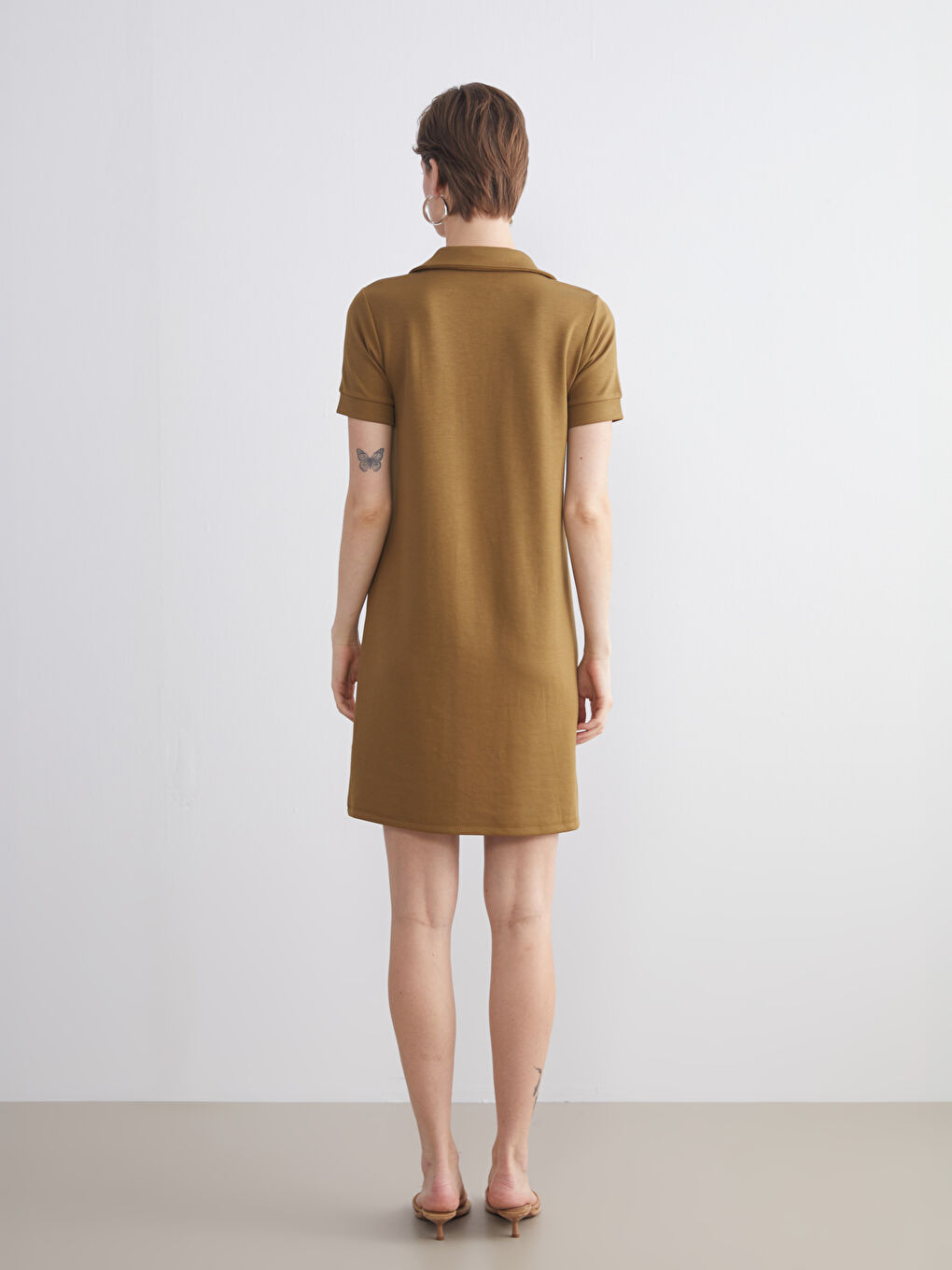 Yeşil Polo Yaka Mini Elbise-4