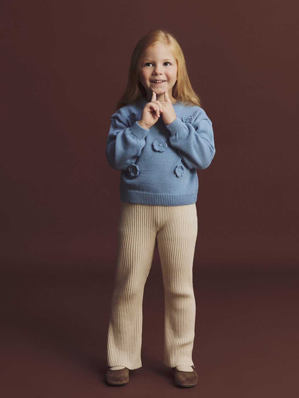 Mavi Bisiklet Yaka Nakışlı Uzun Kollu Kız Çocuk Kazak-1