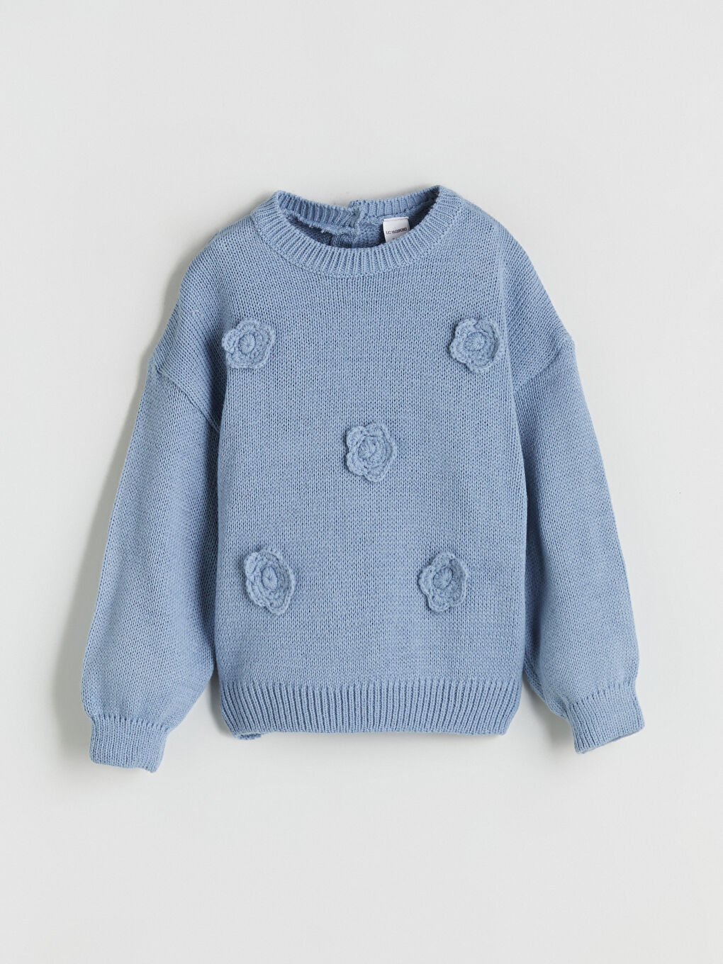 Mavi Bisiklet Yaka Nakışlı Uzun Kollu Kız Çocuk Kazak-3