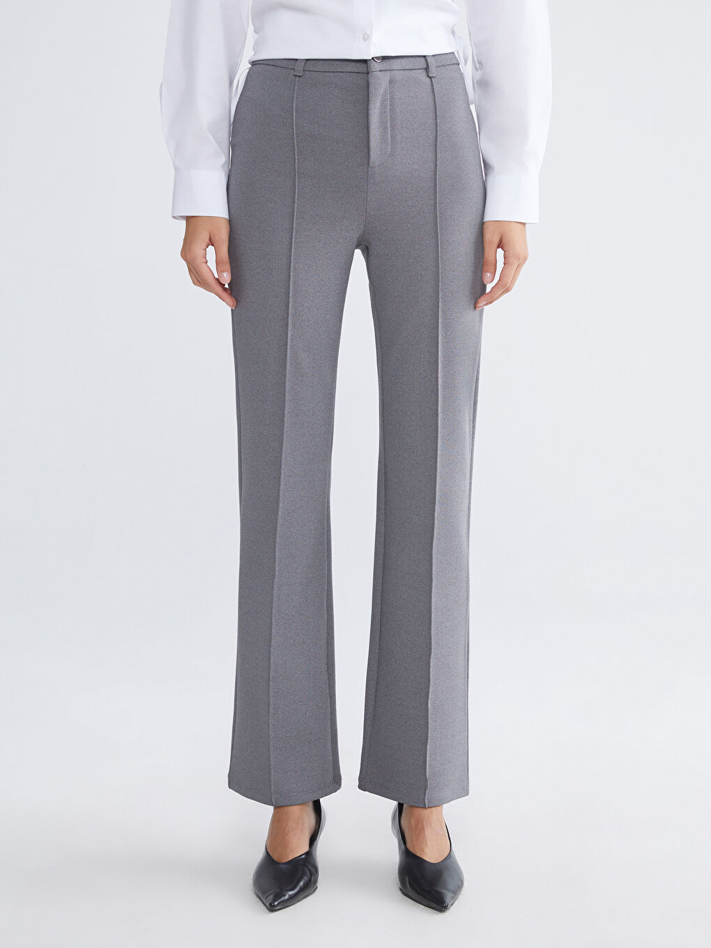 Antrasit Dar Fit İspanyol Paça Kadın Pantolon-1