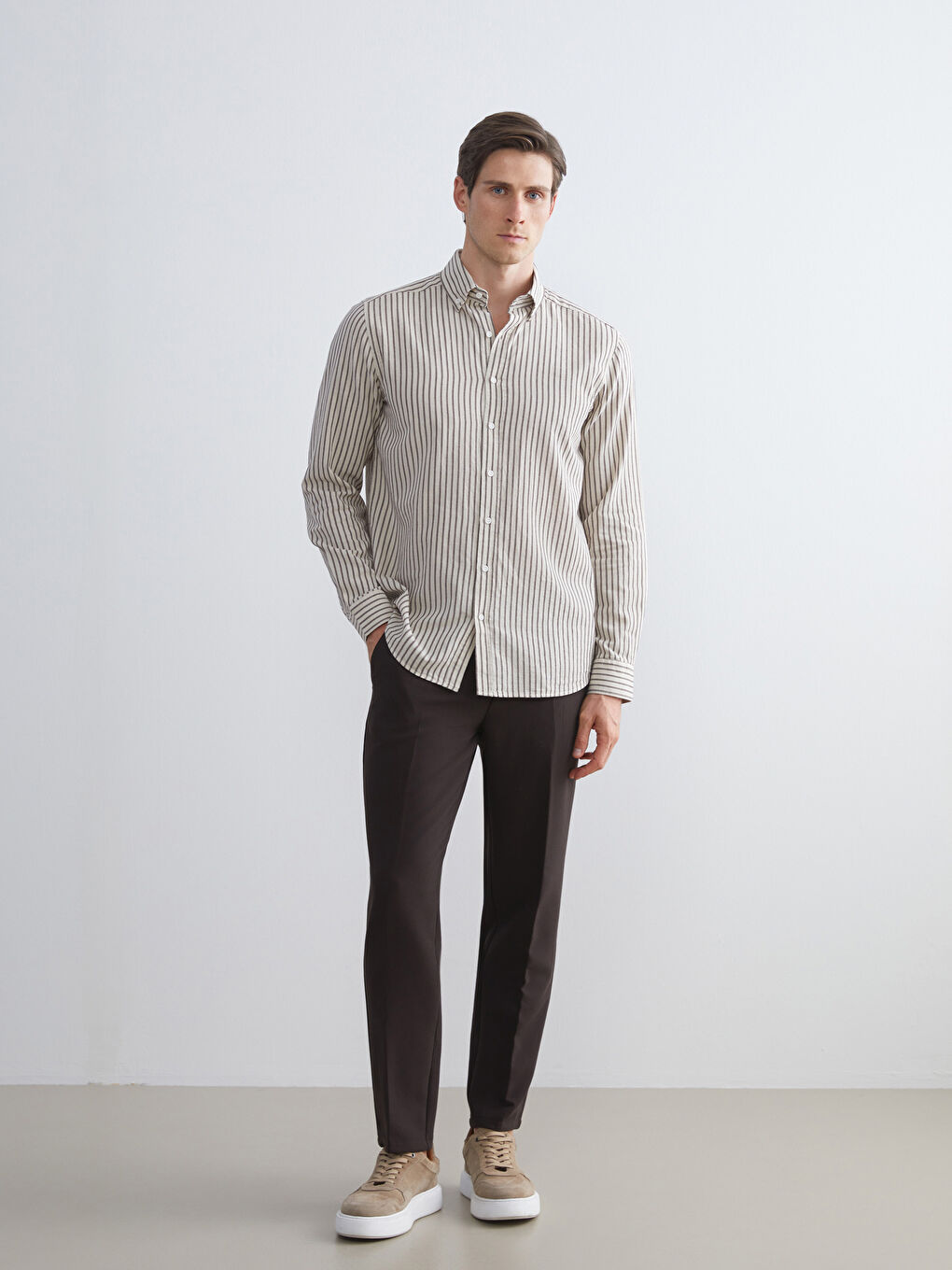 Kahverengi Standart Kalıp Erkek Pantolon