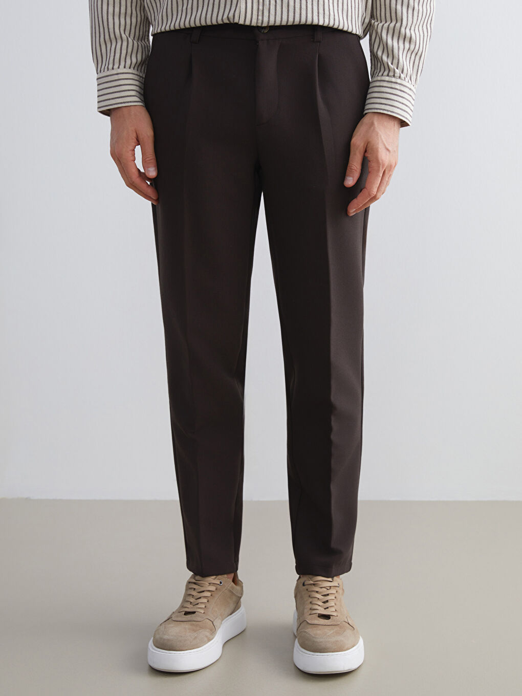 Kahverengi Standart Kalıp Erkek Pantolon-1