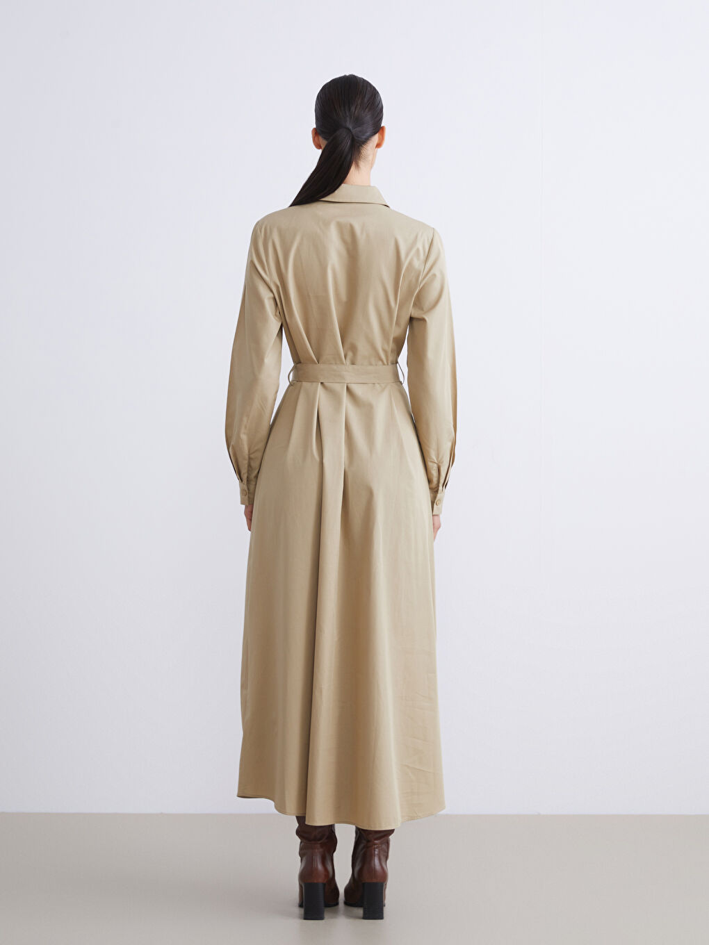 Waistband Poplin Shirt Dress-3
