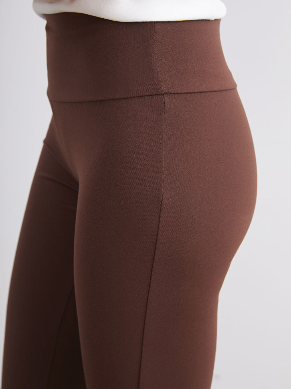 Kahverengi İspanyol Paça Toparlayıcı Kadın Tayt Pantolon-2