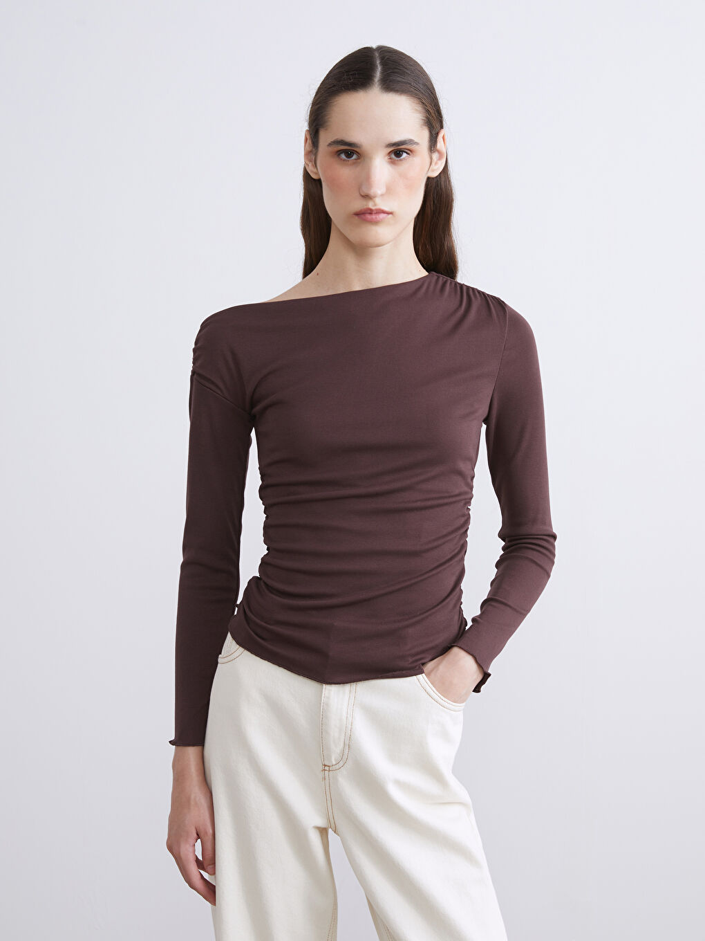 Slash Neck Ruched Blouse