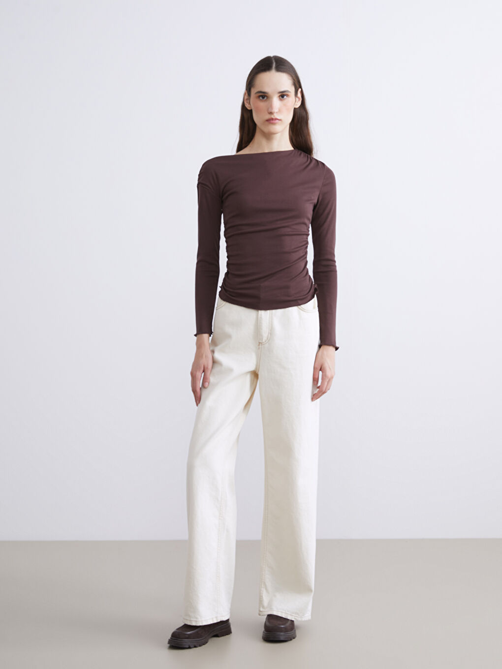 Slash Neck Ruched Blouse-1