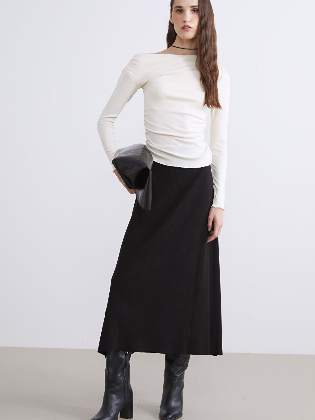 Slash Neck Ruched Blouse-1