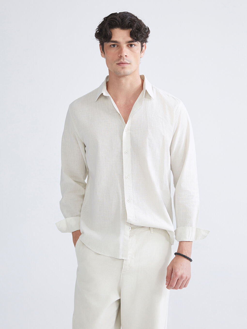 Gri Regular Fit Uzun Kollu Poplin Erkek Gömlek