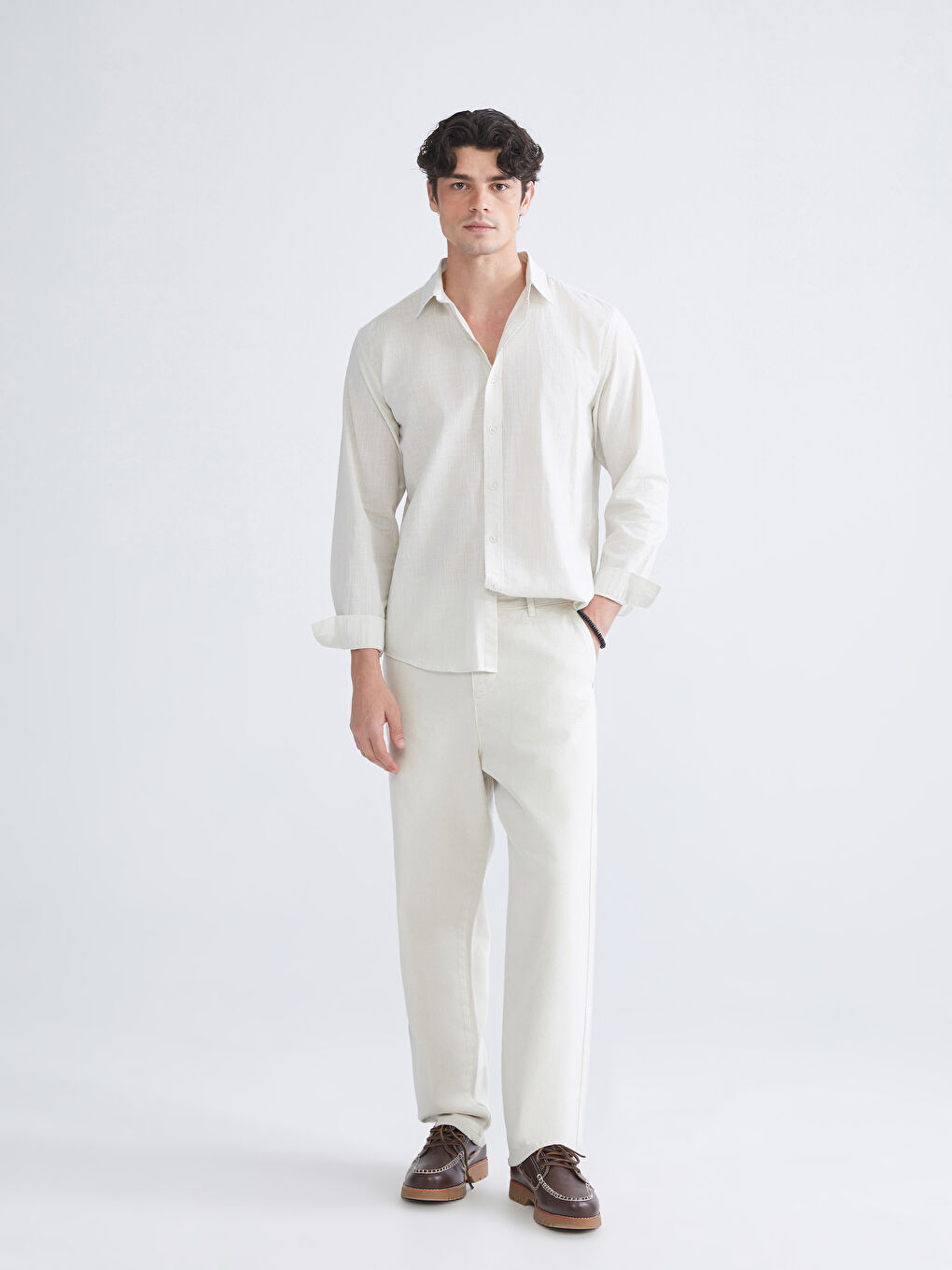 Gri Regular Fit Uzun Kollu Poplin Erkek Gömlek-1