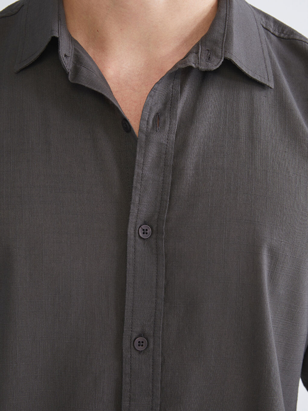 Antrasit Regular Fit Uzun Kollu Poplin Erkek Gömlek-2