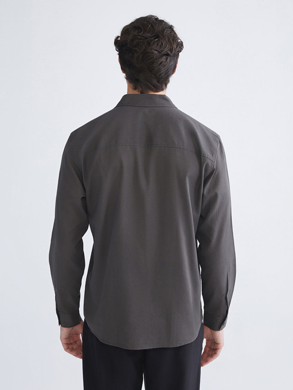 Antrasit Regular Fit Uzun Kollu Poplin Erkek Gömlek-3