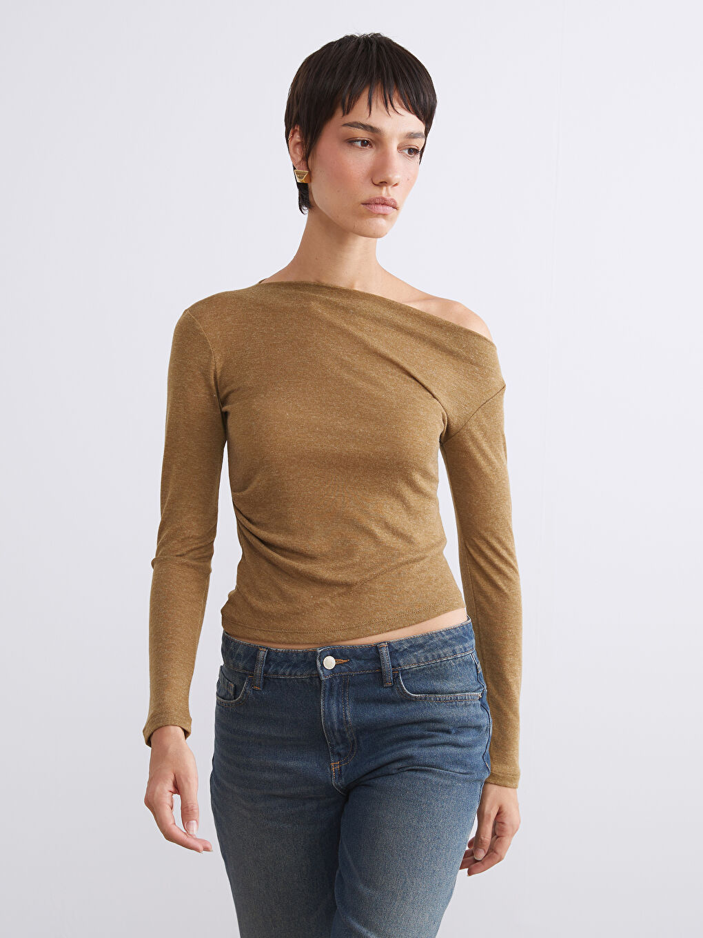 Draped Neck Ruched Blouse